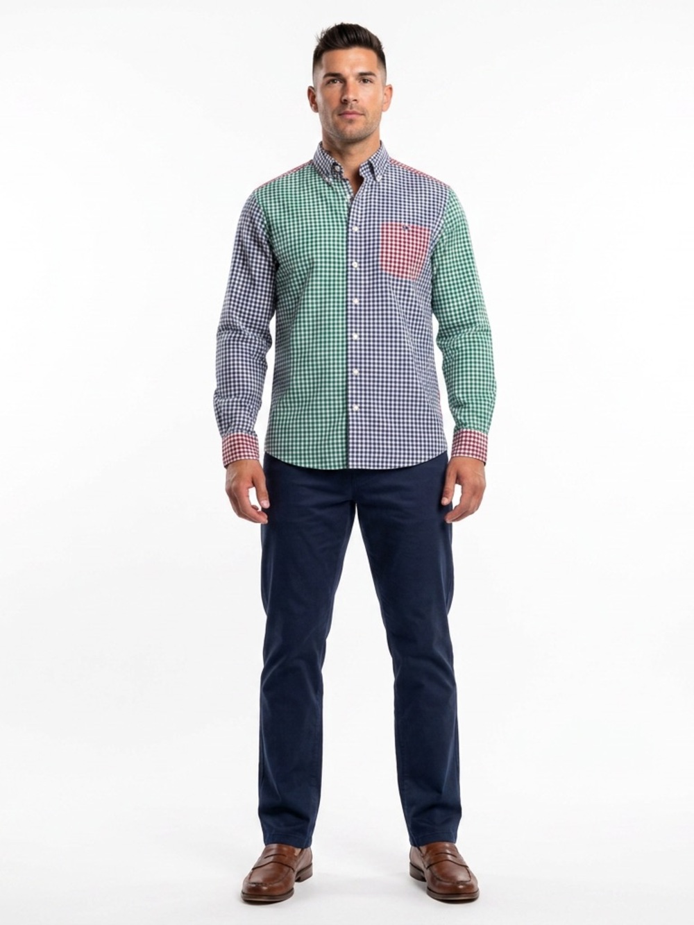 Vineyard Vines Tucker Multicolor Gingham Button-Down Shirt - Green / Navy / Red